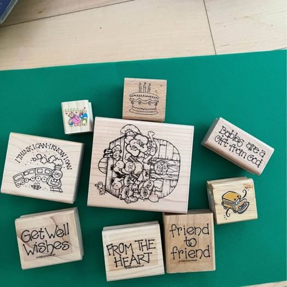 New Wood Mounted Rubber Stamp Lot